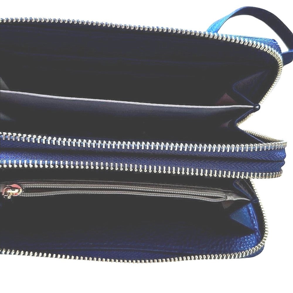 NWOT Wristlet Wallet Clutch Blue Faux Leather Zip Around Small Purse 7.5 x 4"